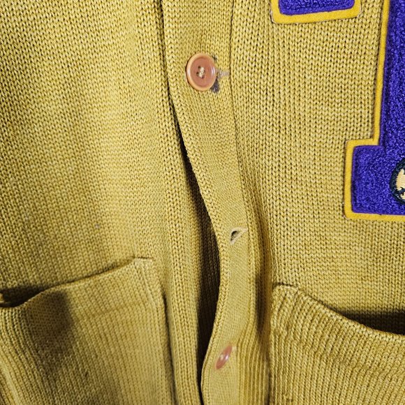Vintage Imperial Official Award Wool Worsted Distressed Mens 36 Cardigan Sweater - Picture 4 of 9